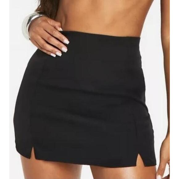 R Wear Rampage 90's Y2k Paper Tag Black Mini Skirt Double Front Split Jrs 9 (28) - Picture 1 of 7